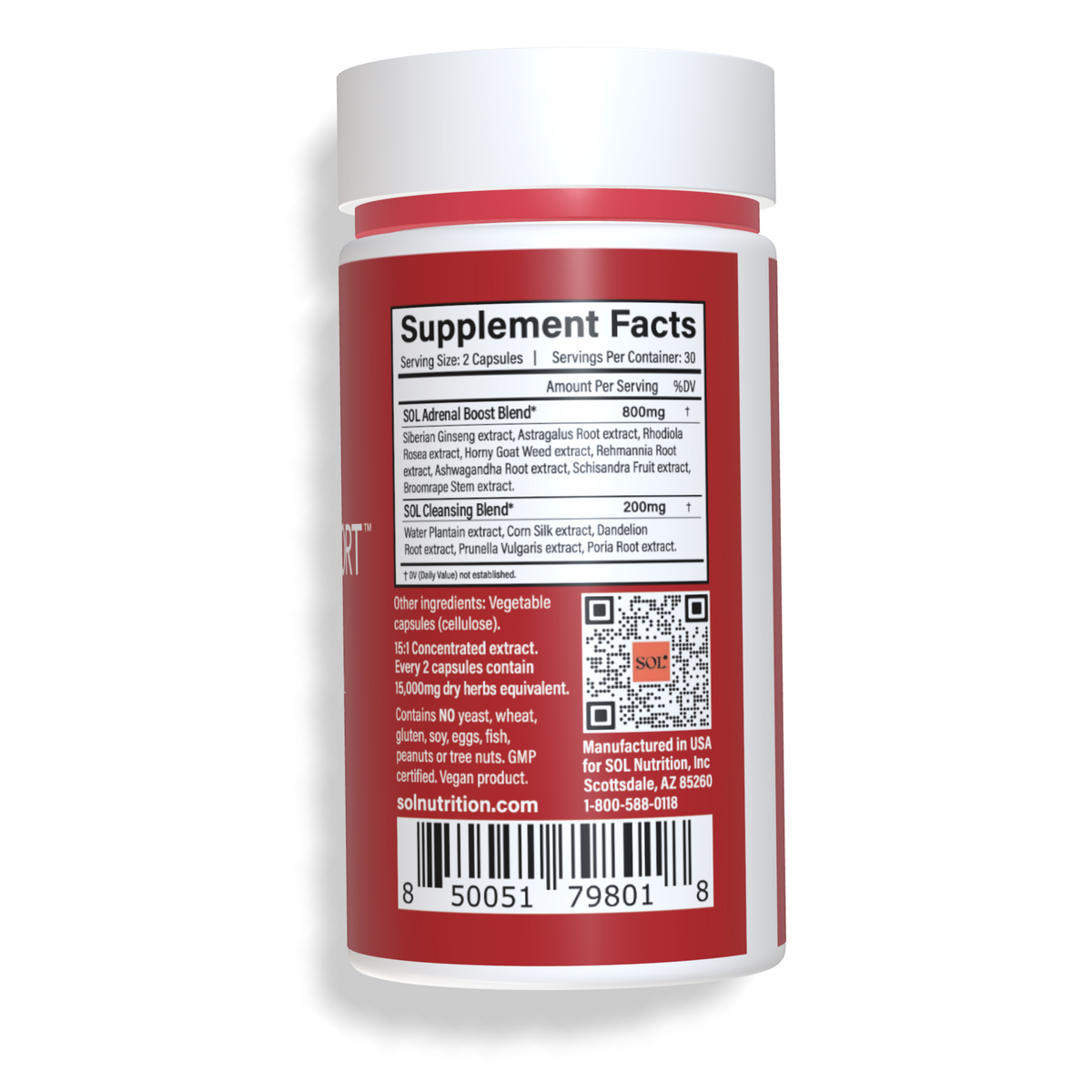 Adrenal Support Supplement Facts - SOL Nutrition