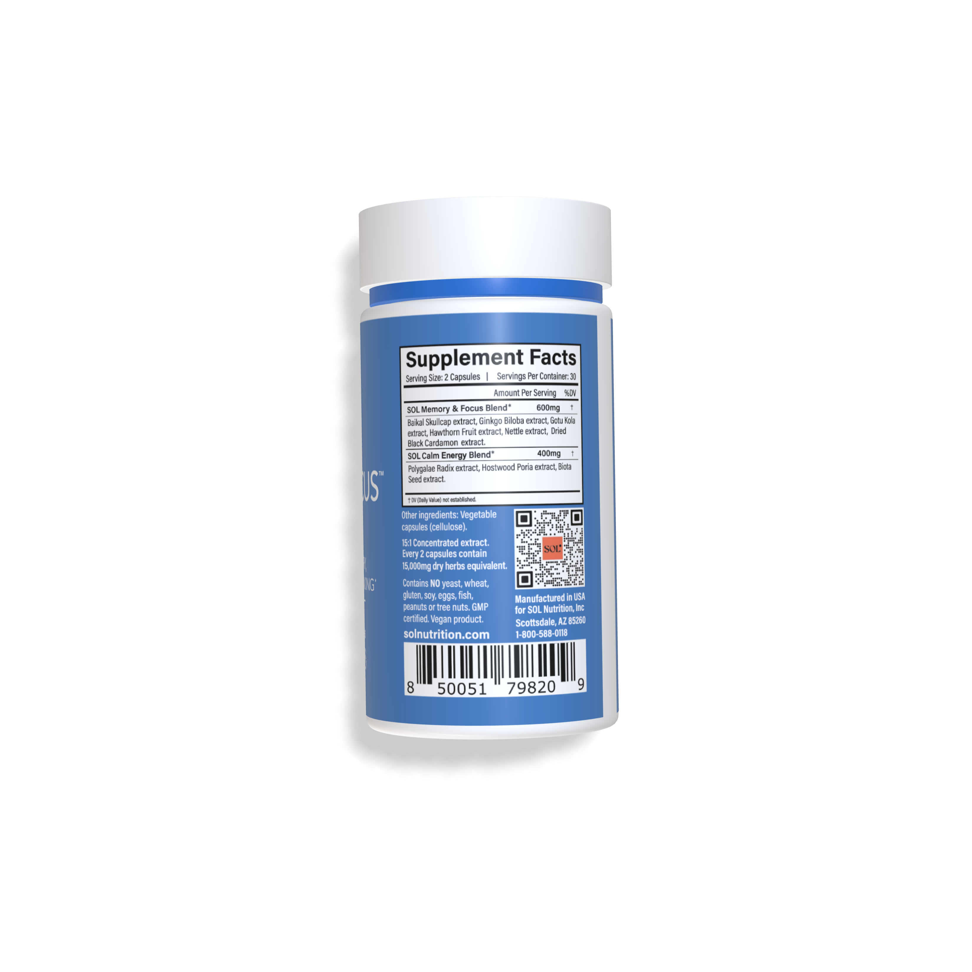 Calm Focus Supplement - Memory Supplement Facts - SOL Nutrition