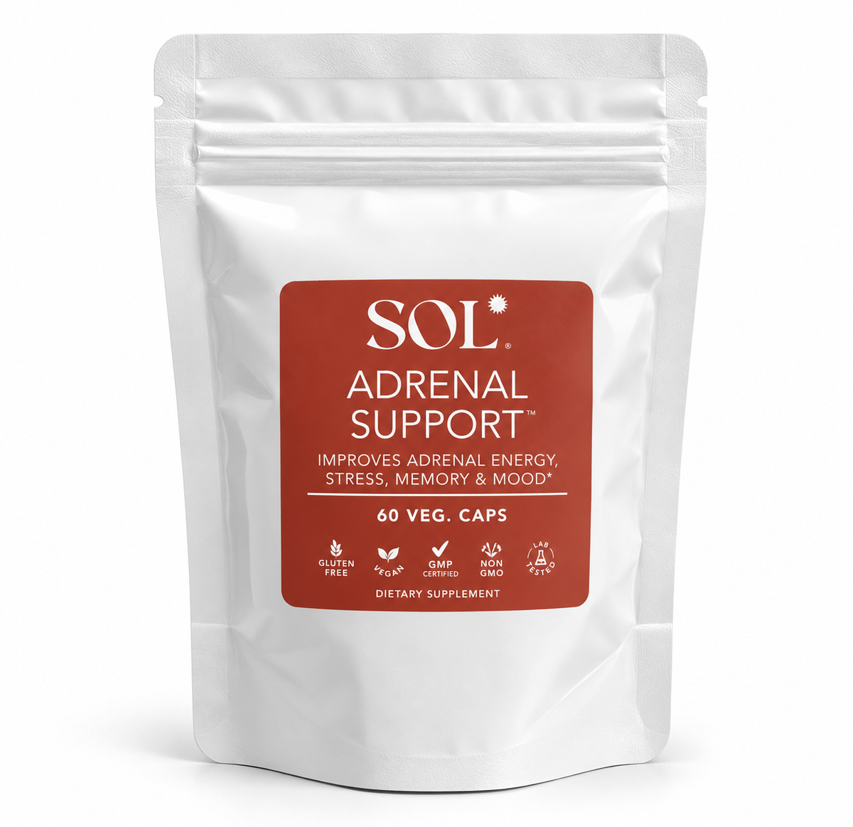 Adrenal Support supplement pouch, 60 veggie capsules - SOL Nutrition