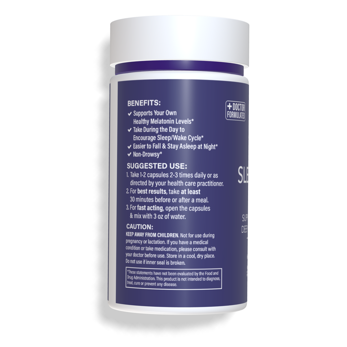 Sleep Deeply supplement bottle, back view - SOL Nutrition