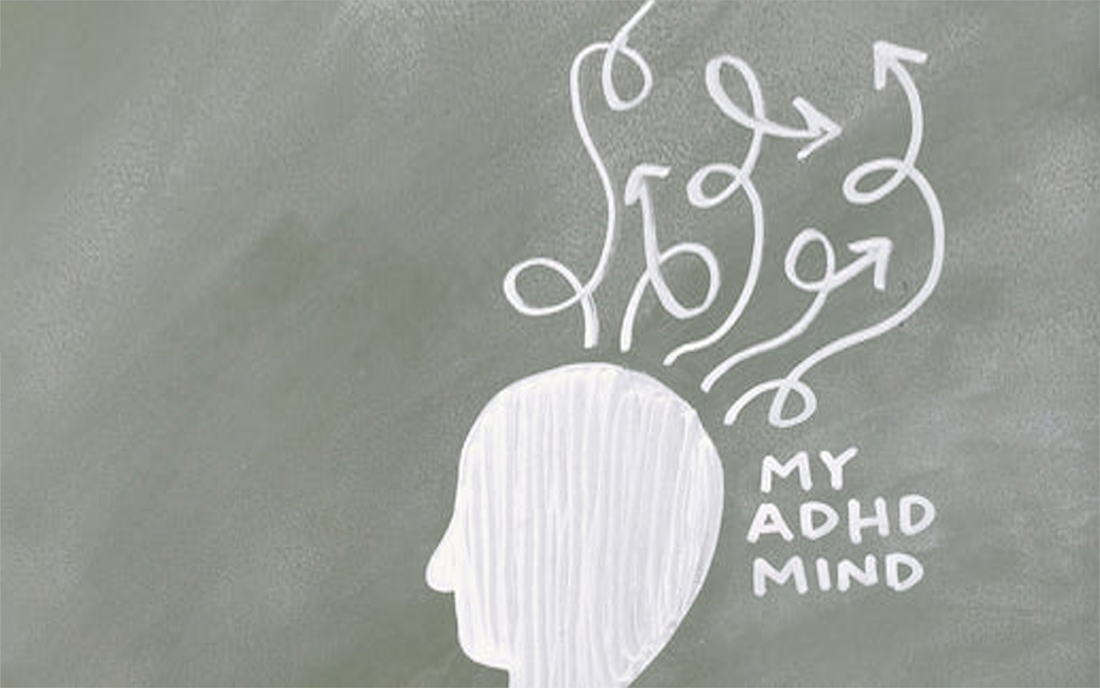 Collection of SOL Nutrition's BLOG How to treat ADHD heading image of chalk drawing with arrows squiggling away from the mind in a gallery layout