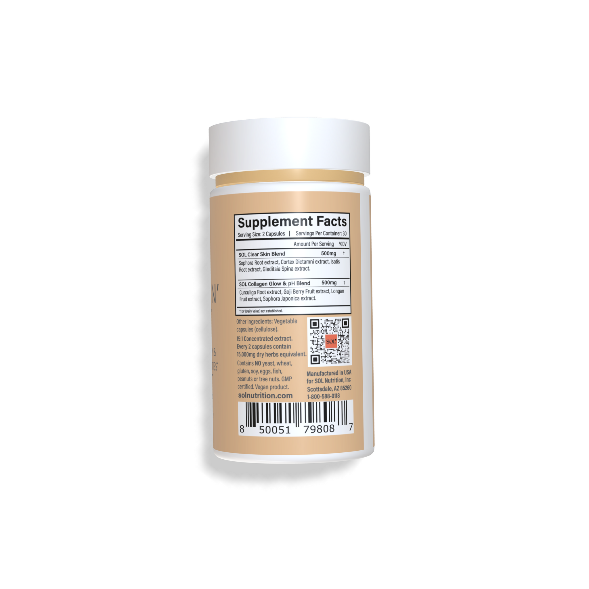 Glisten N Glow - Clear Skin Supplement - Supplement Facts - SOL Nutrition