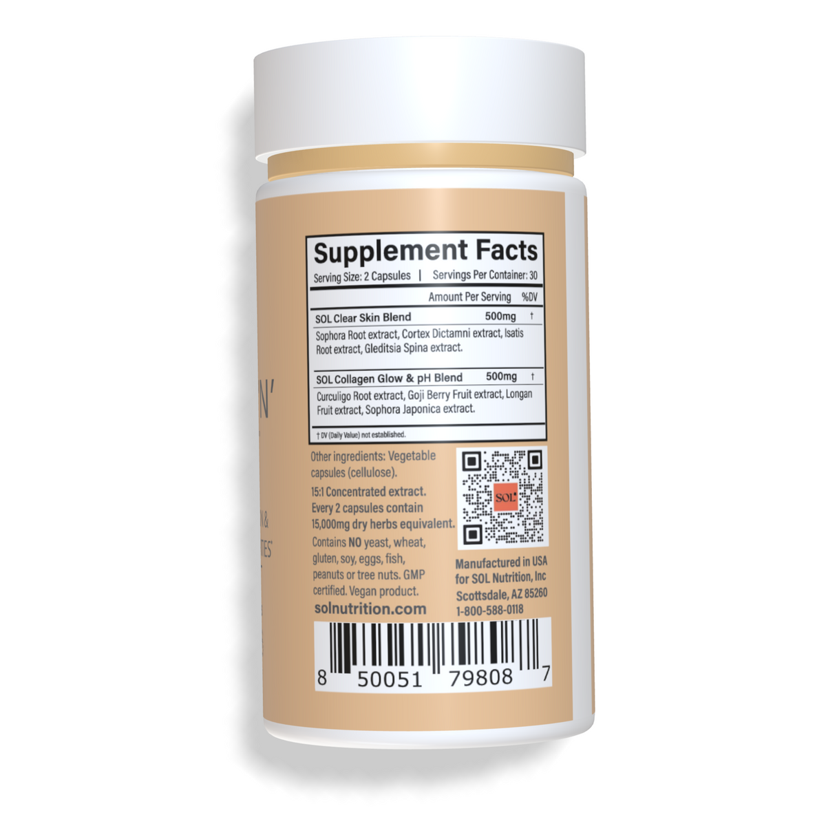 Glisten N Glow - Clear Skin Supplement - Supplement Facts - SOL Nutrition
