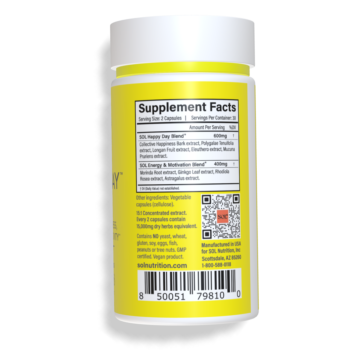Happy Day - Herbal Happiness Supplement Facts - SOL Nutrition