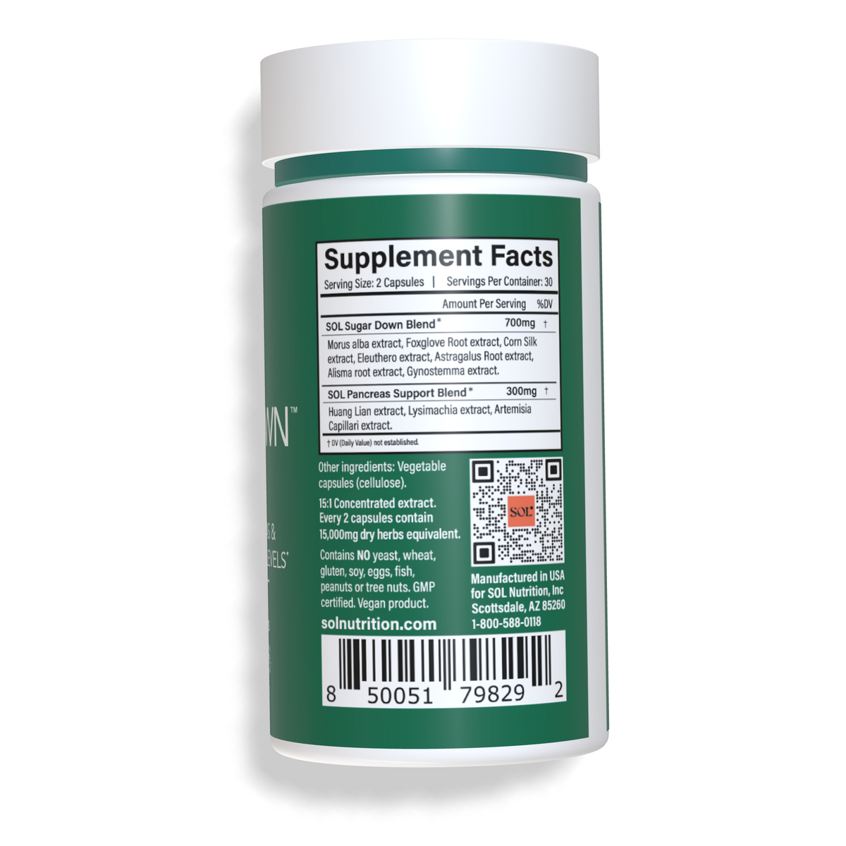 Sugar Down - Blood Sugar Support Supplement Facts - SOL Nutrition