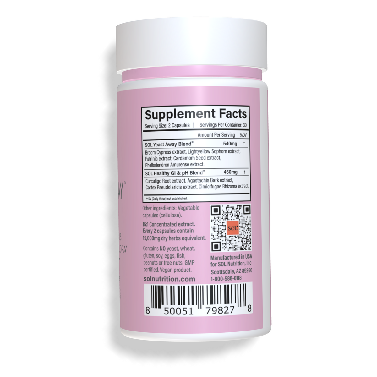 Yeast Away - pH Balance Supplement Facts - SOL Nutrition