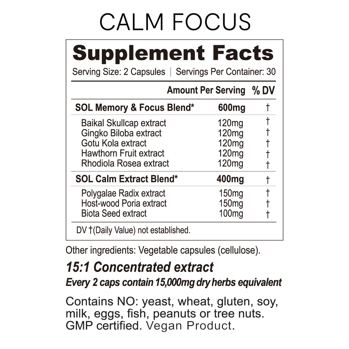 supplement facts calm focus