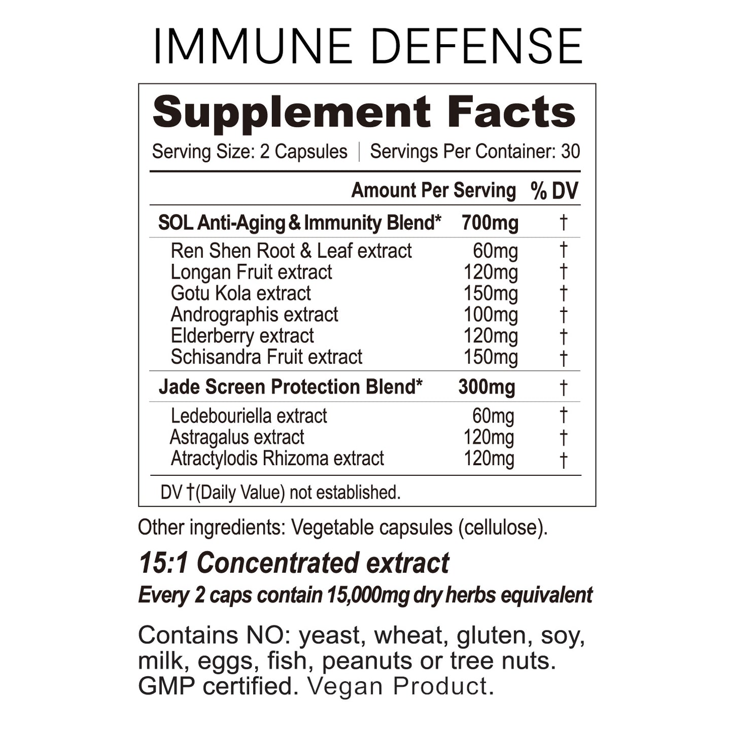 immune defense supplement facts