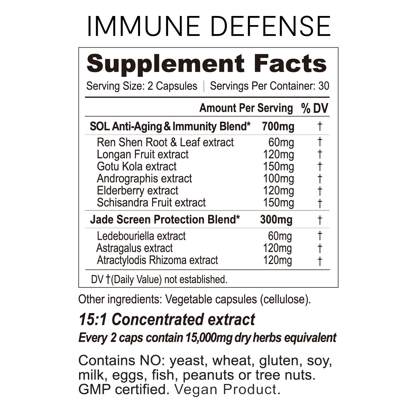 Immune Defense - Natural Immune System Supplements with Herbs and Vitamins - SOL Nutrition
