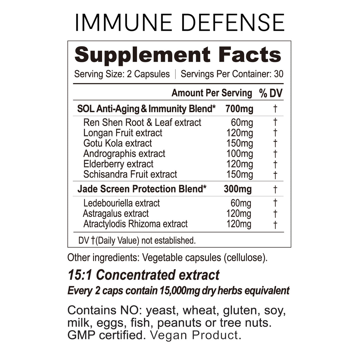 immune defense supplement facts